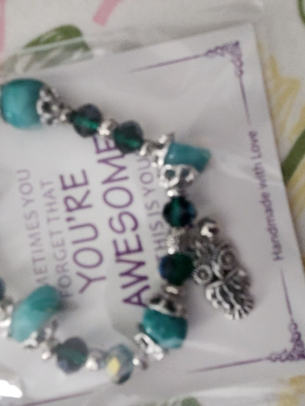 Handmade Turquoise Natural Stone/Beaded Owl Charm Bracelet - Women Jewelry
